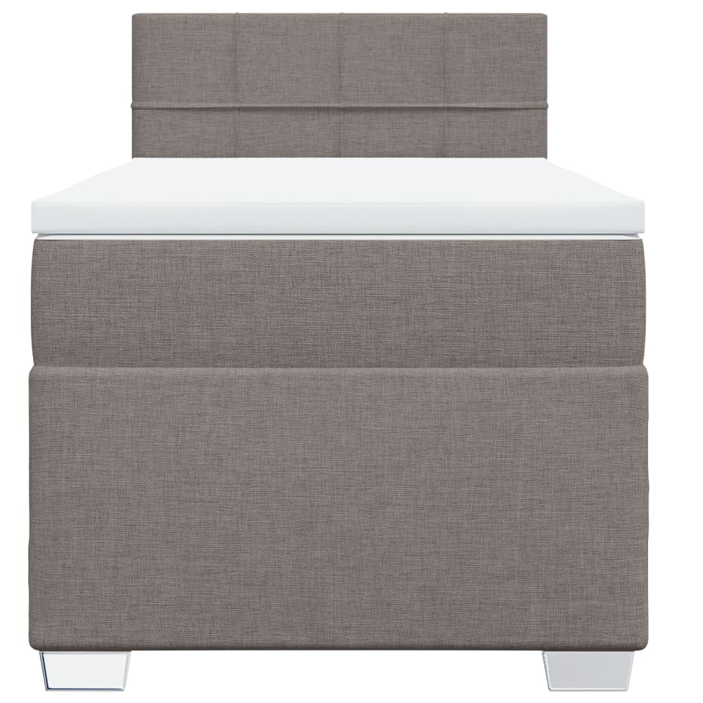 vidaXL Pat box spring cu saltea, gri taupe, 100x200 cm, textil