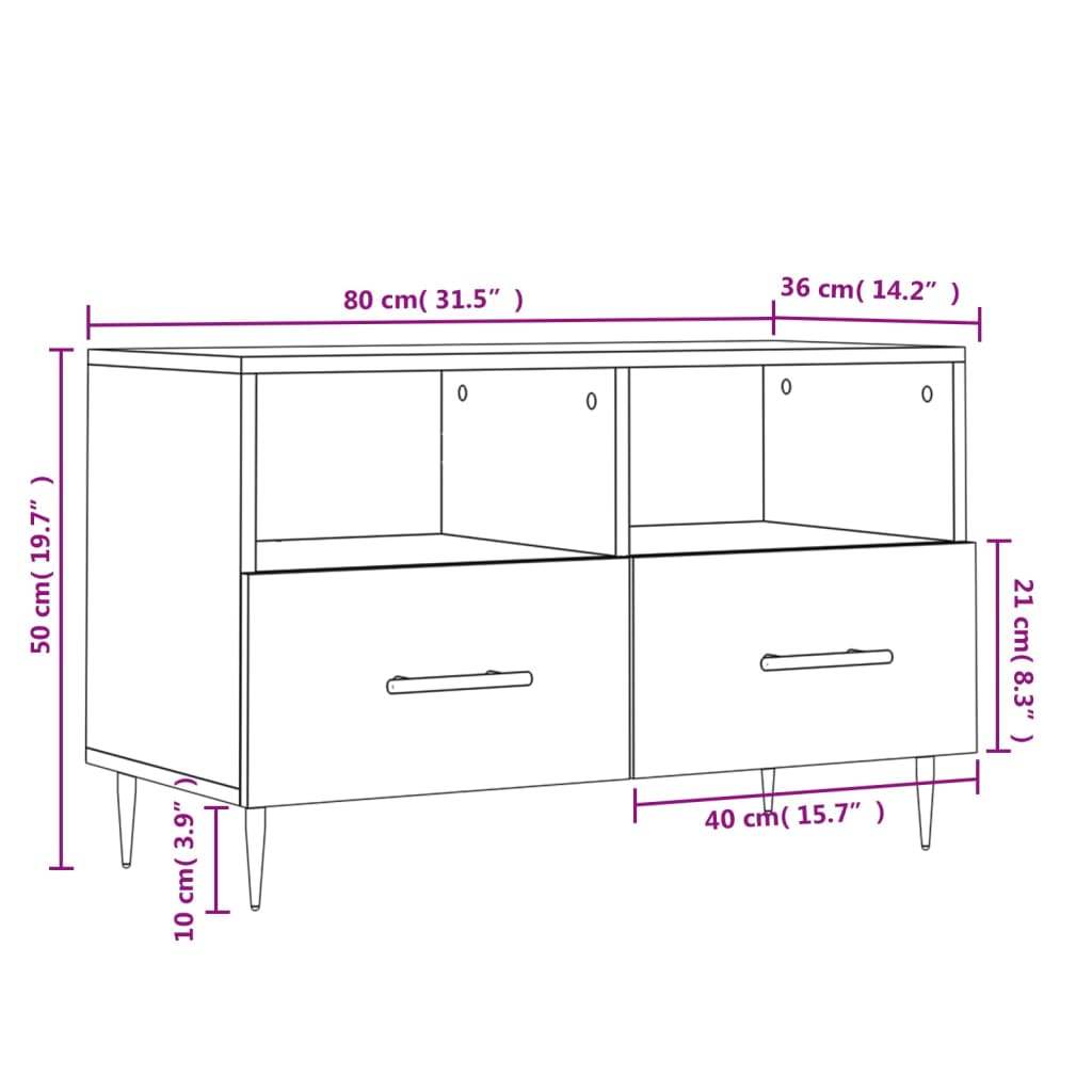 vidaXL Comodă TV, negru, 80x36x50 cm, lemn prelucrat