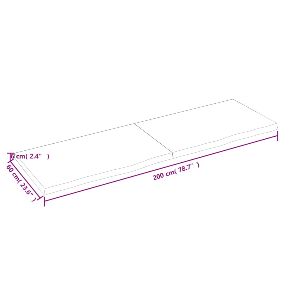 vidaXL Blat de masă maro 200x60x(2-6) cm, lemn masiv stejar tratat