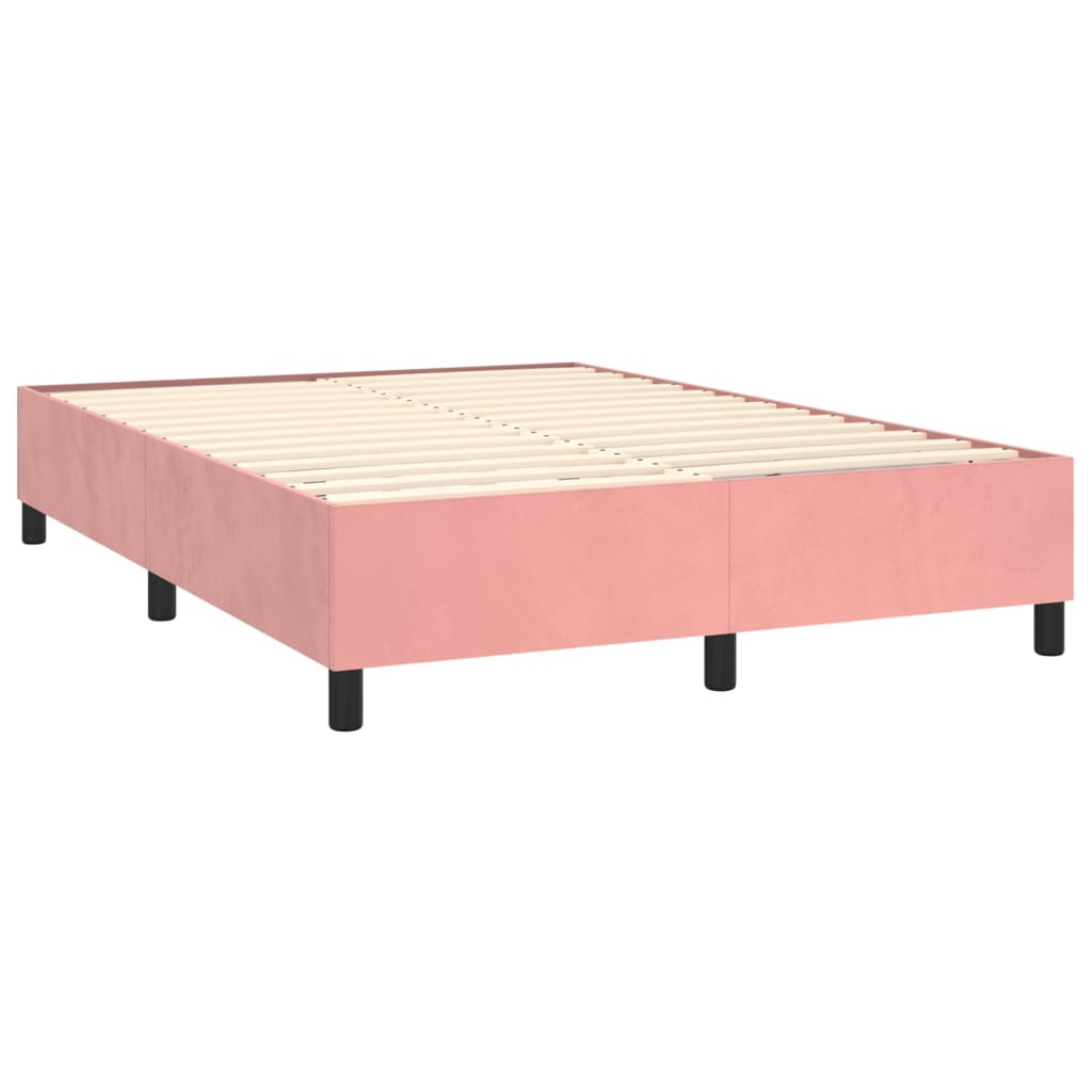 vidaXL Pat box spring cu saltea, roz, 140x200 cm, catifea