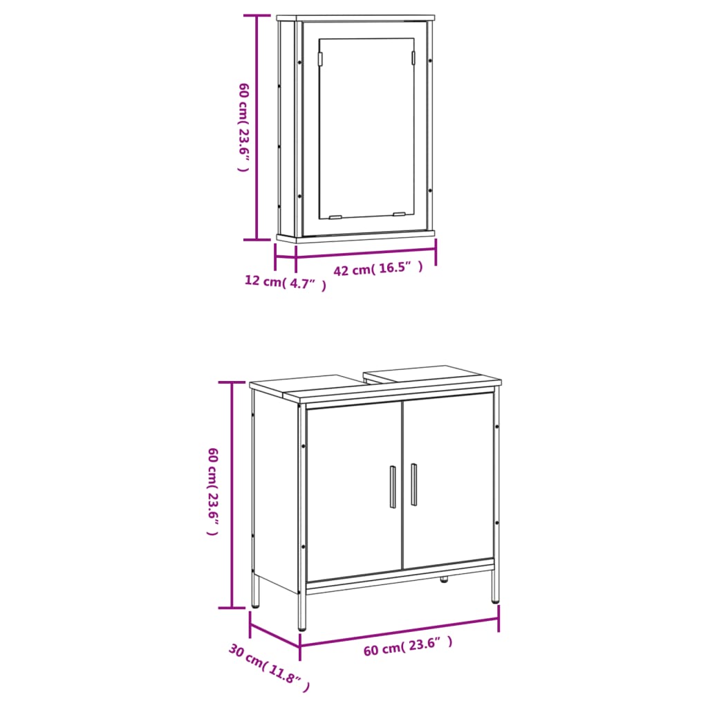 vidaXL Set mobilier de baie, 2 piese, stejar maro, lemn prelucrat