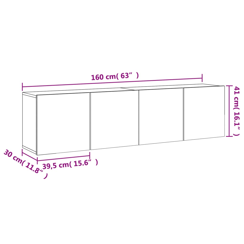 vidaXL Comodă TV de perete, 2 buc. alb, 80x30x41 cm