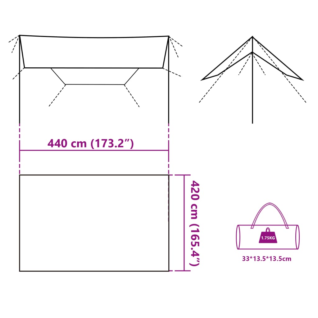 vidaXL Prelată de camping, gri și portocaliu, 420x440 cm, impermeabilă