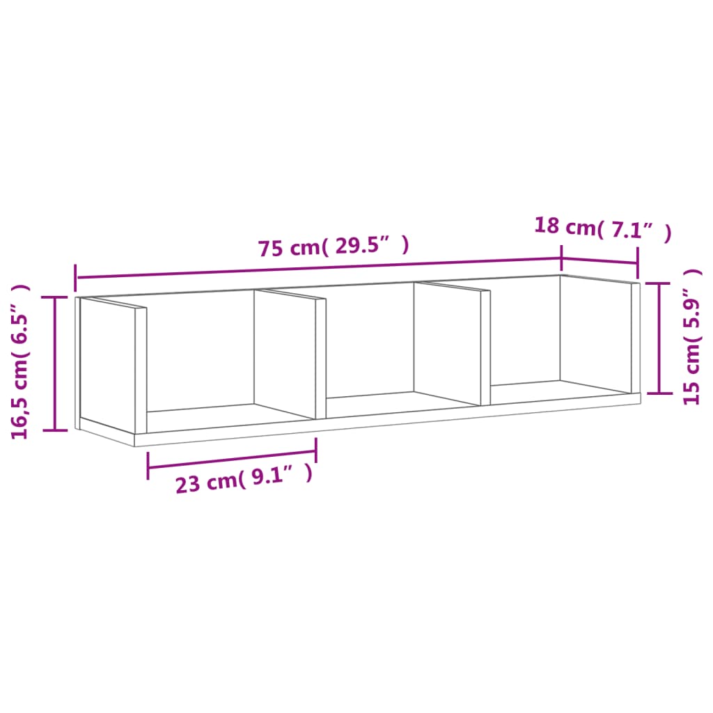 vidaXL Dulapuri perete, 2 buc., gri beton 75x18x16,5 cm lemn prelucrat