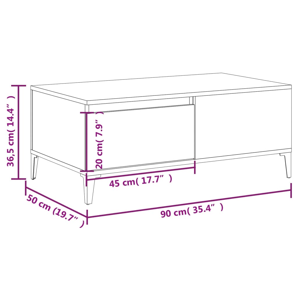 vidaXL Măsuță de cafea, gri beton, 90x50x36,5 cm, lemn compozit