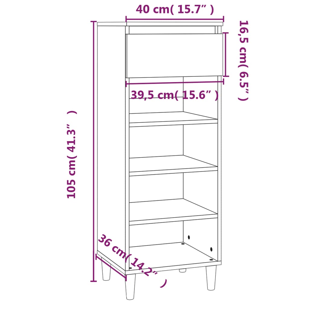 vidaXL Pantofar, alb, 40x36x105 cm, lemn compozit