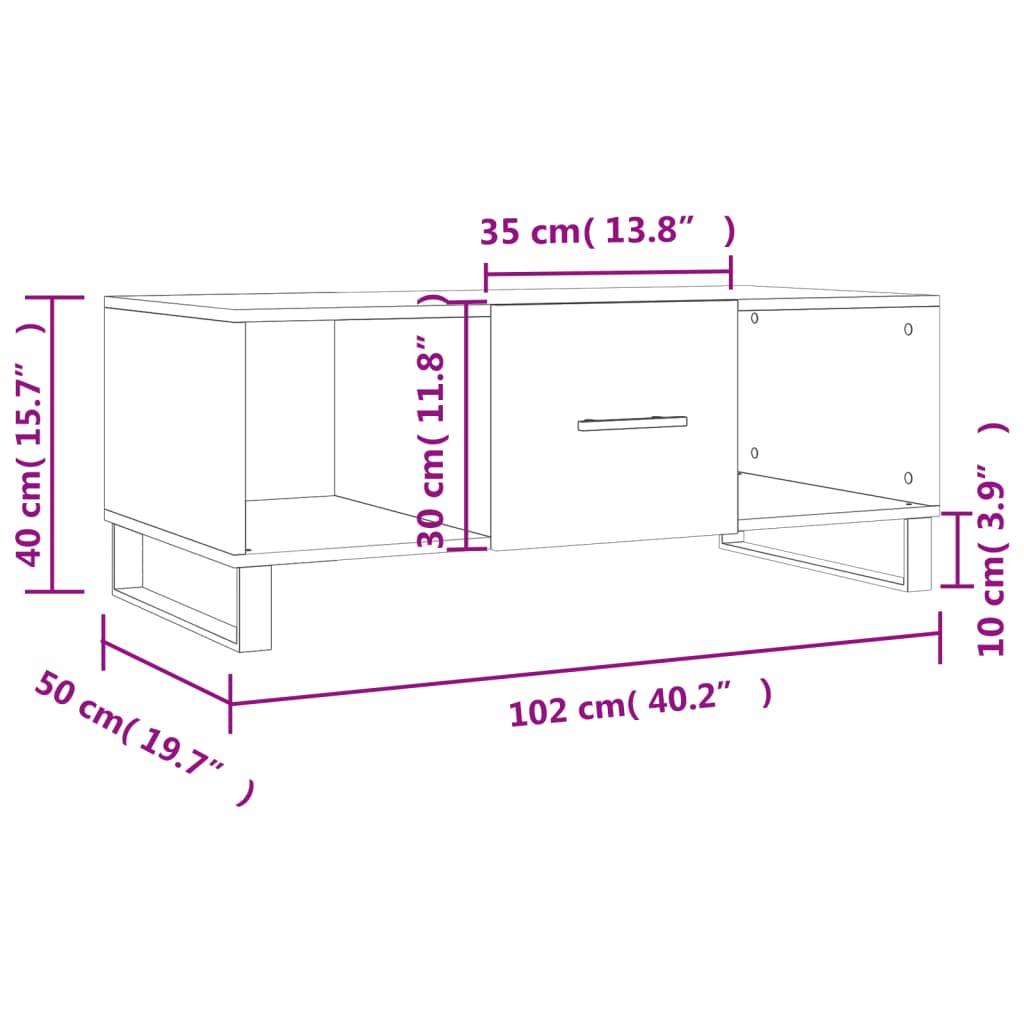 vidaXL Măsuță de cafea, gri beton, 102x50x40 cm, lemn prelucrat