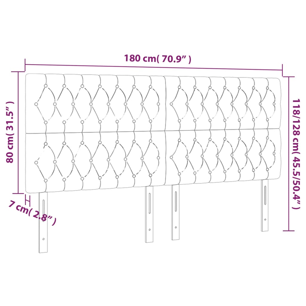 vidaXL Tăblie de pat cu LED, crem, 180x7x118/128 cm, textil