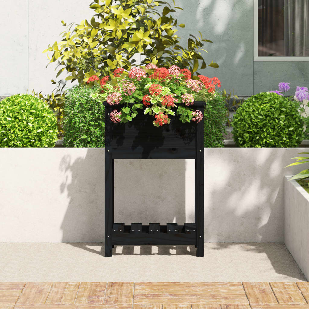 vidaXL Jardinieră cu raft, negru, 54x34,5x81 cm, lemn masiv de pin