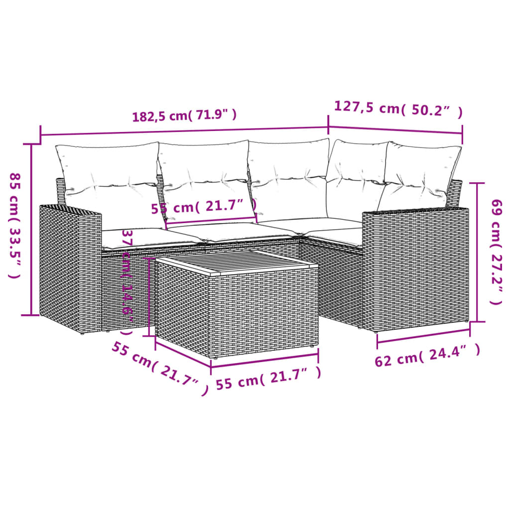 vidaXL Set mobilier de grădină cu perne, 5 piese, negru, poliratan