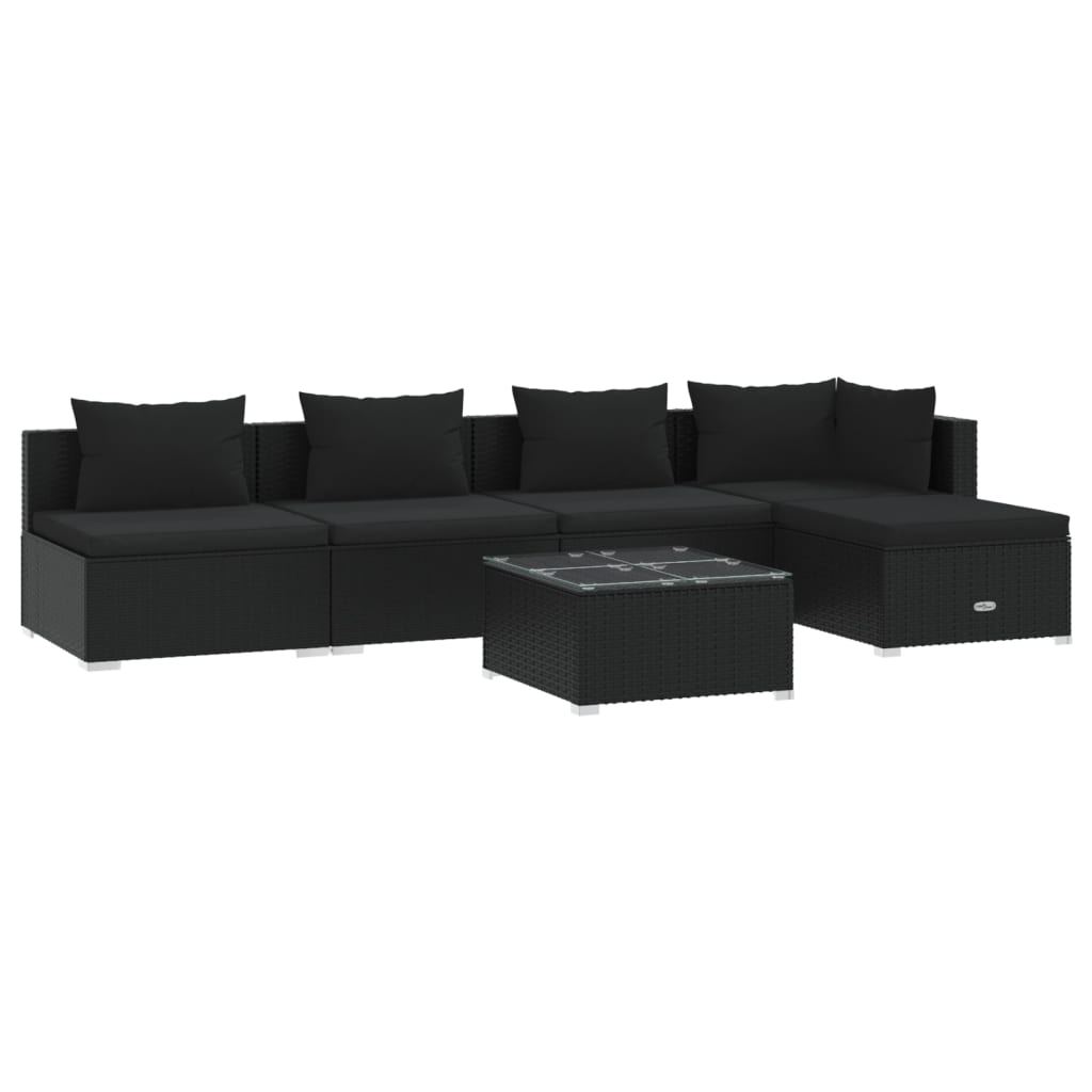 vidaXL Set mobilier de grădină cu perne, 6 piese, negru, poliratan