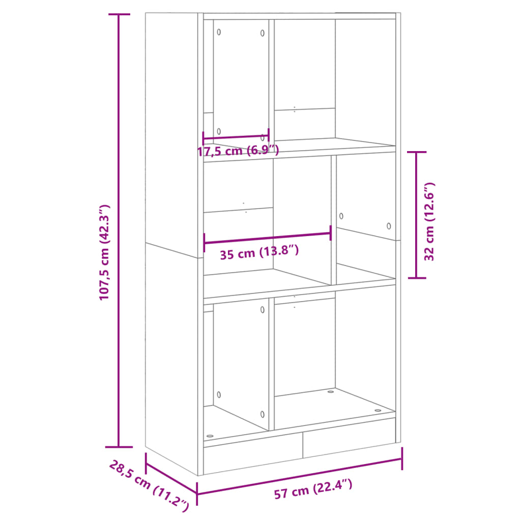 vidaXL Bibliotecă, negru, 57x28,5x107,5 cm, lemn prelucrat