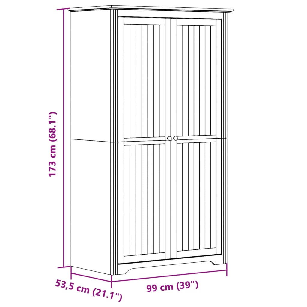 vidaXL Șifonier "BODO", alb, 99x53,5x173 cm, lemn masiv de pin