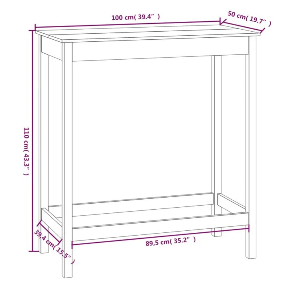 vidaXL Masă de bar, 100x50x110 cm, lemn masiv de pin