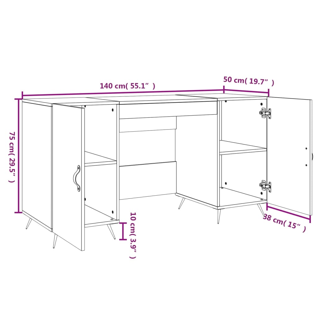 vidaXL Birou, stejar sonoma, 140x50x75 cm, lemn compozit