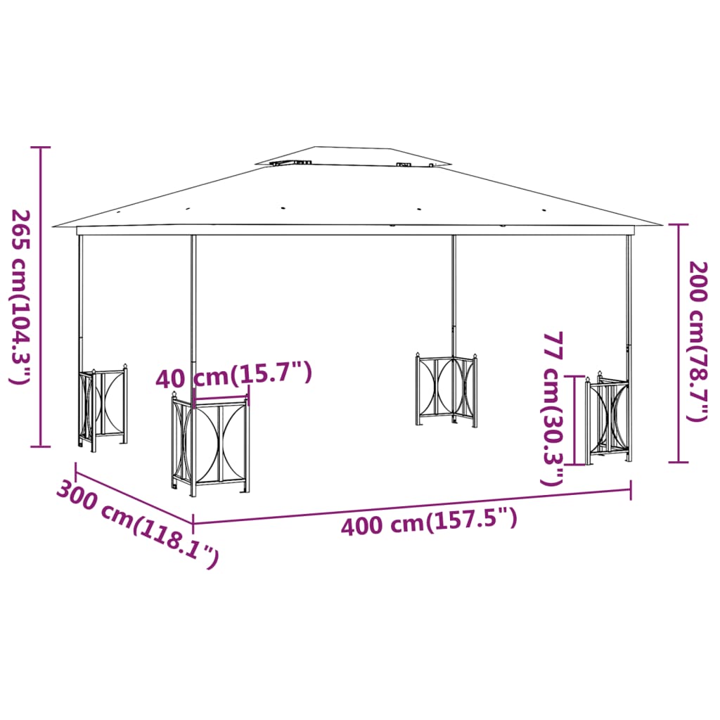 vidaXL Foișor cu pereți laterali și acoperișuri duble antracit 3x4 m