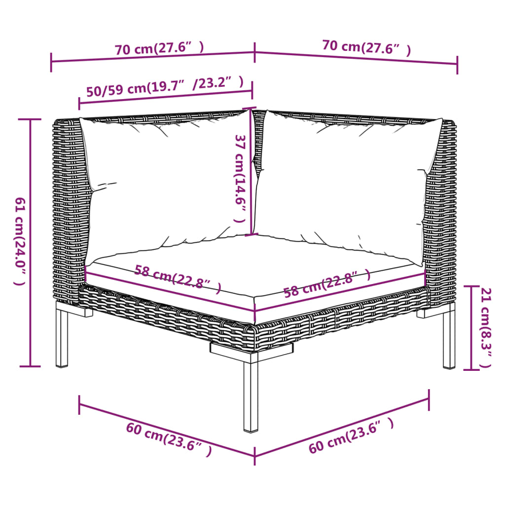 vidaXL Set mobilier grădină B-Stock 3 piese gri poliratan semi-rotund