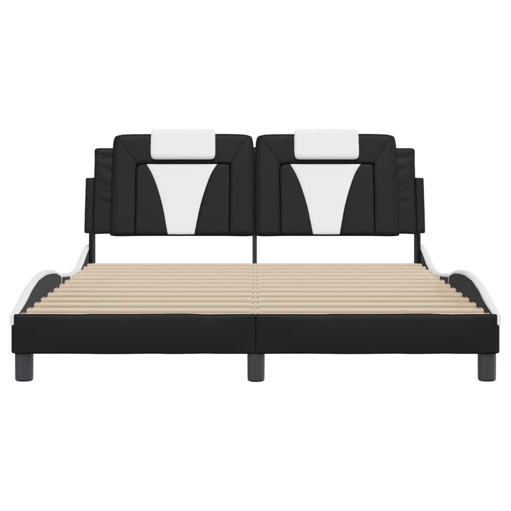 vidaXL Cadru de pat cu tăblie, negru/alb, 160x200 cm, piele ecologică
