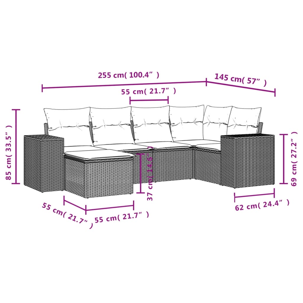 vidaXL Set mobilier de grădină cu perne, 6 piese, negru, poliratan