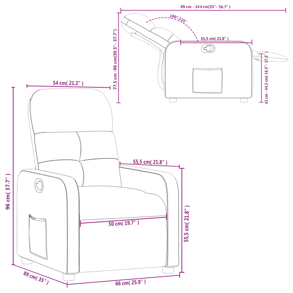 vidaXL Fotoliu rabatabil, crem, material textil