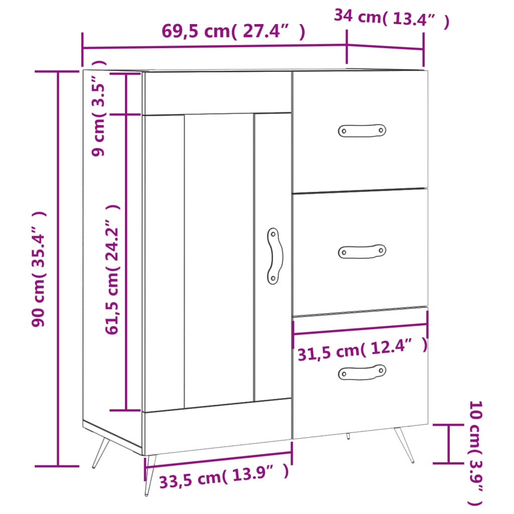 vidaXL Servantă, gri beton, 69,5x34x90 cm, lemn compozit