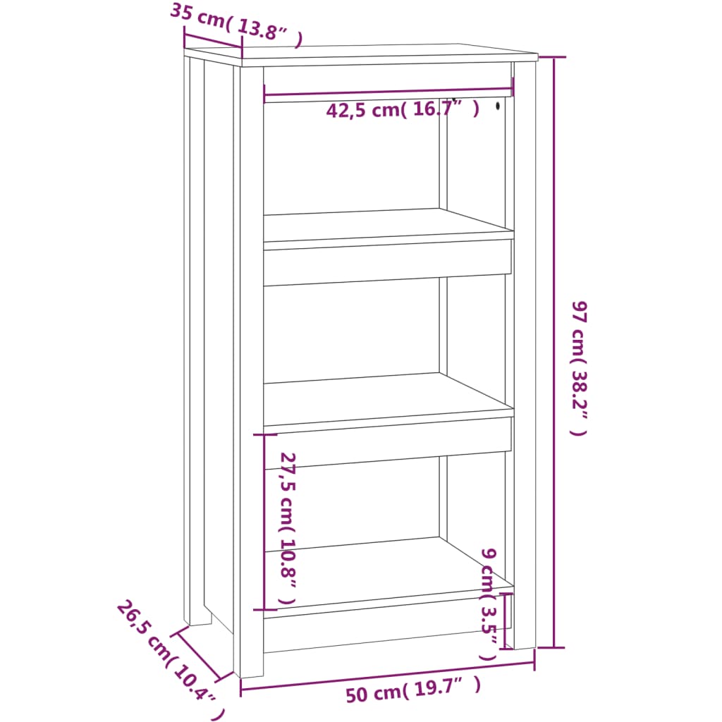 vidaXL Bibliotecă, alb, 50x35x97 cm, lemn masiv de pin