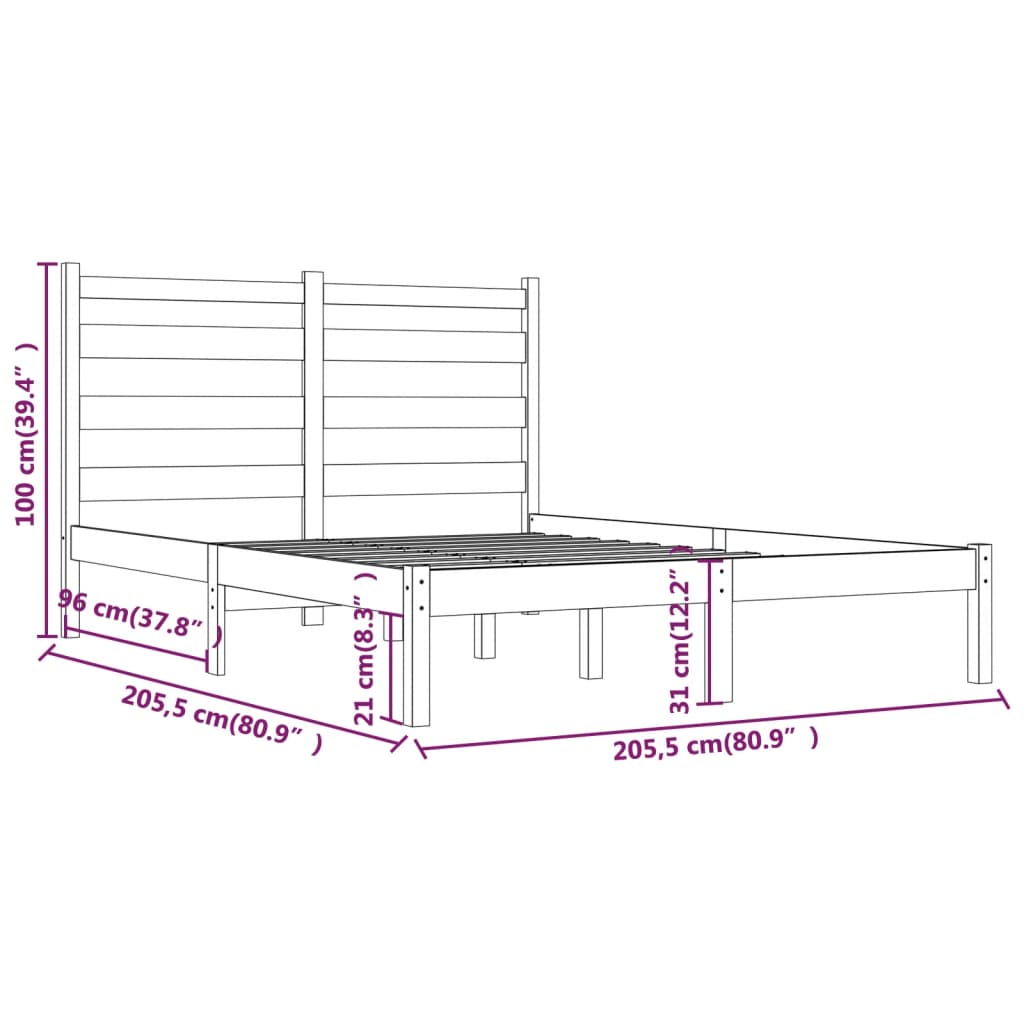 vidaXL Cadru de pat, gri, 200x200 cm, lemn masiv de pin