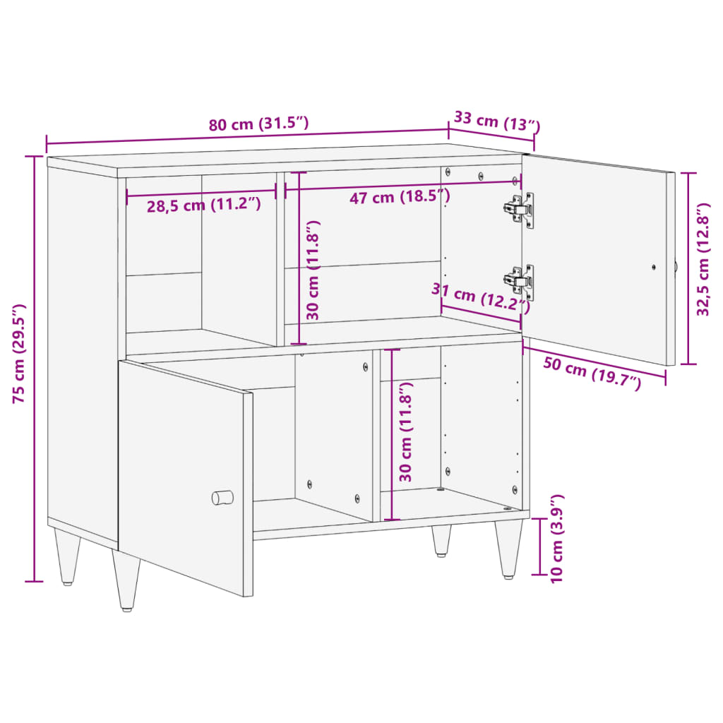 vidaXL Dulap lateral, 80x33x75 cm, lemn masiv de mango