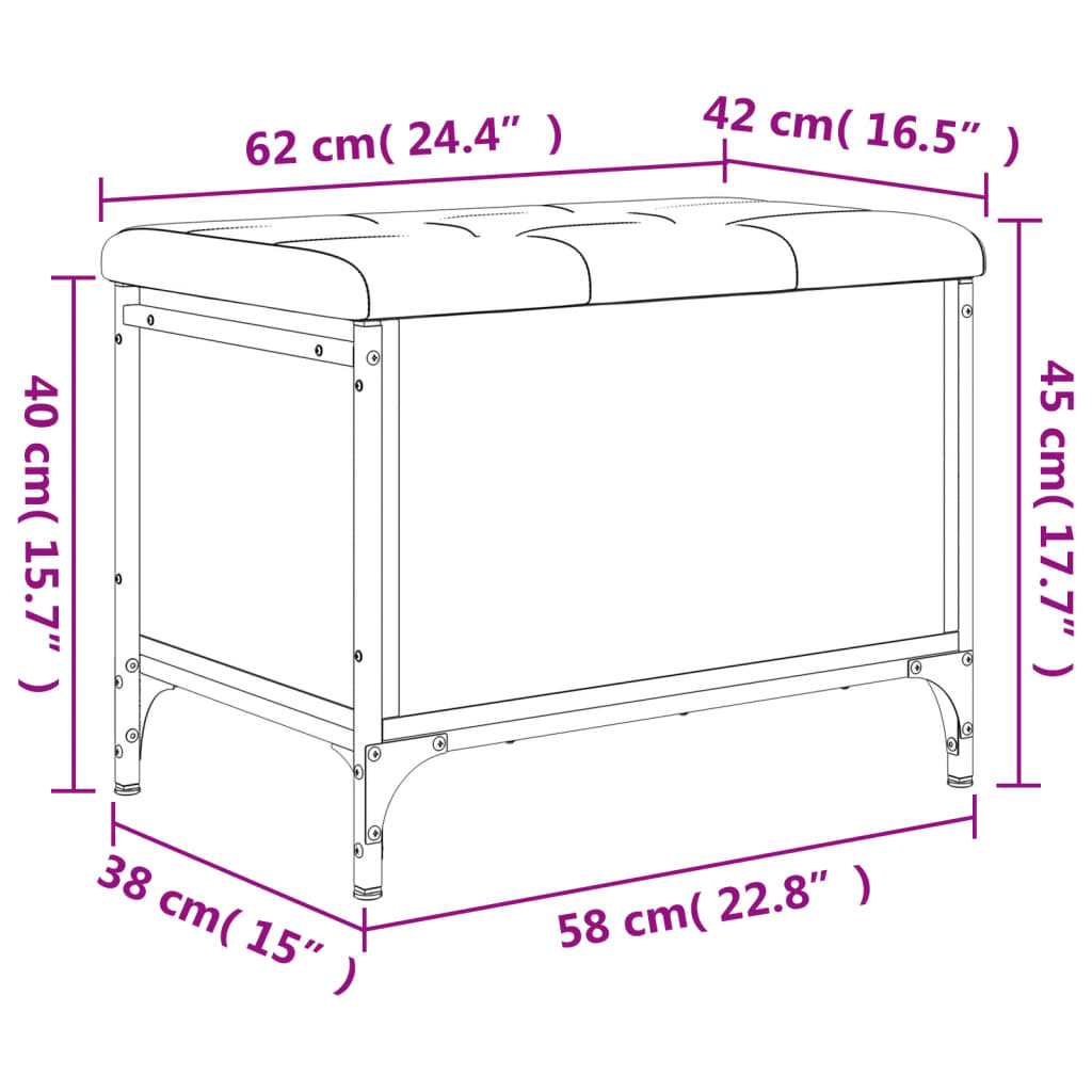 vidaXL Bancă de depozitare, stejar fumuriu, 62x42x45 cm lemn prelucrat