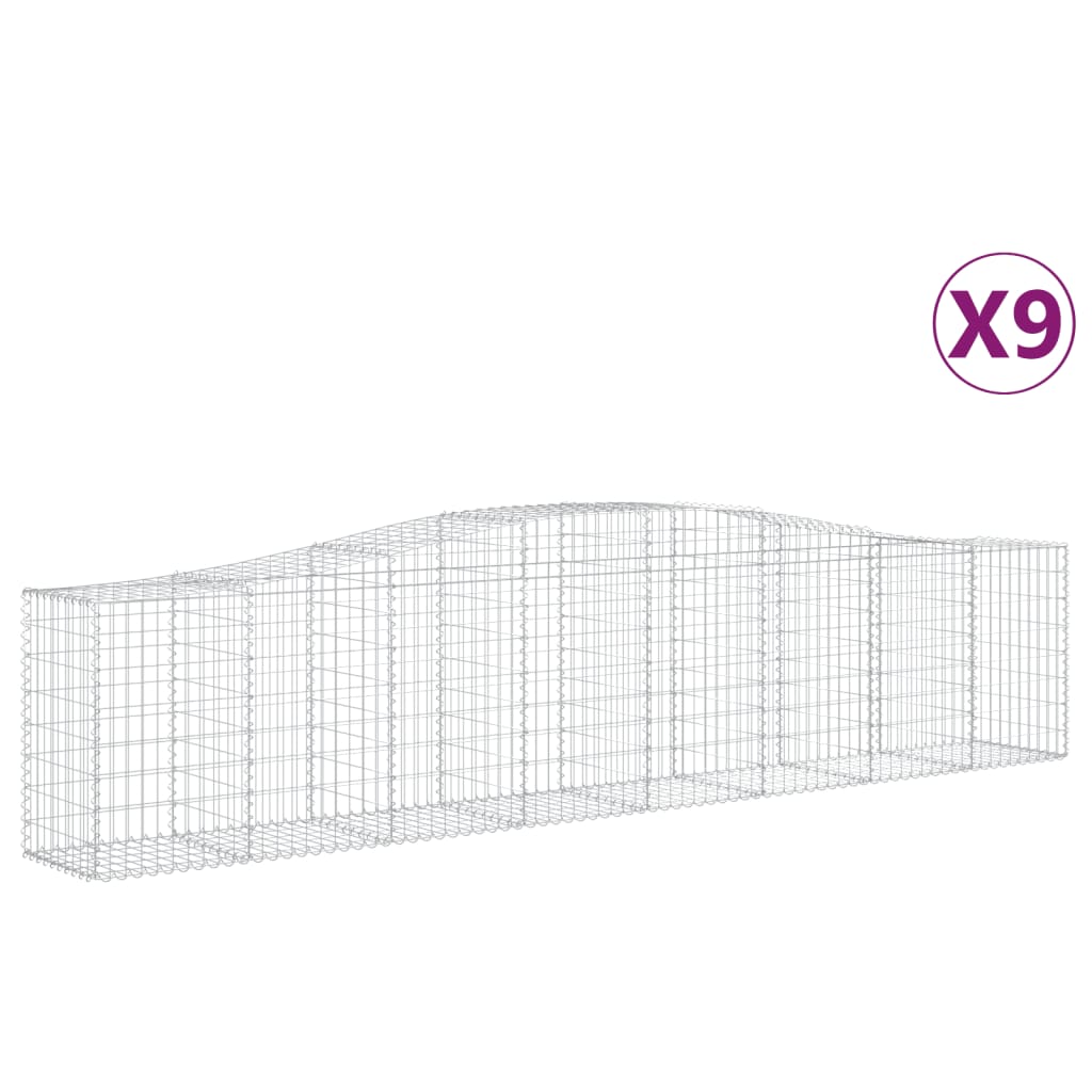 vidaXL Coșuri gabion arcuite 9 buc, 400x50x80/100 cm, fier galvanizat