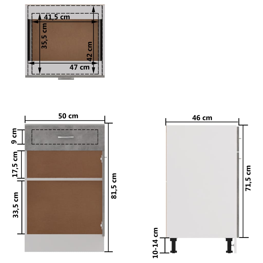 vidaXL Dulap inferior cu sertar gri beton 50x46x81,5 cm lemn prelucrat