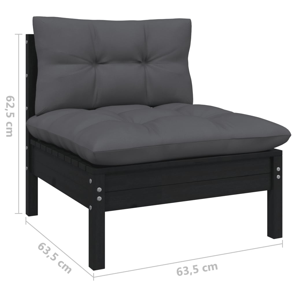 vidaXL Set mobilier grădină cu perne, 13 piese, negru, lemn masiv pin