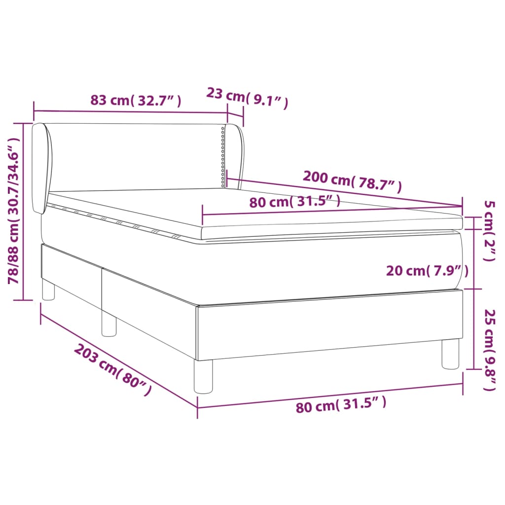 vidaXL Pat box spring cu saltea, maro închis, 80x200 cm, textil