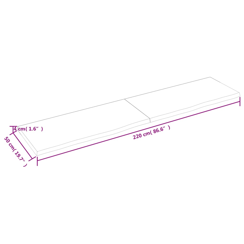 vidaXL Blat de masă, 220x50x(2-4) cm, lemn masiv de stejar netratat