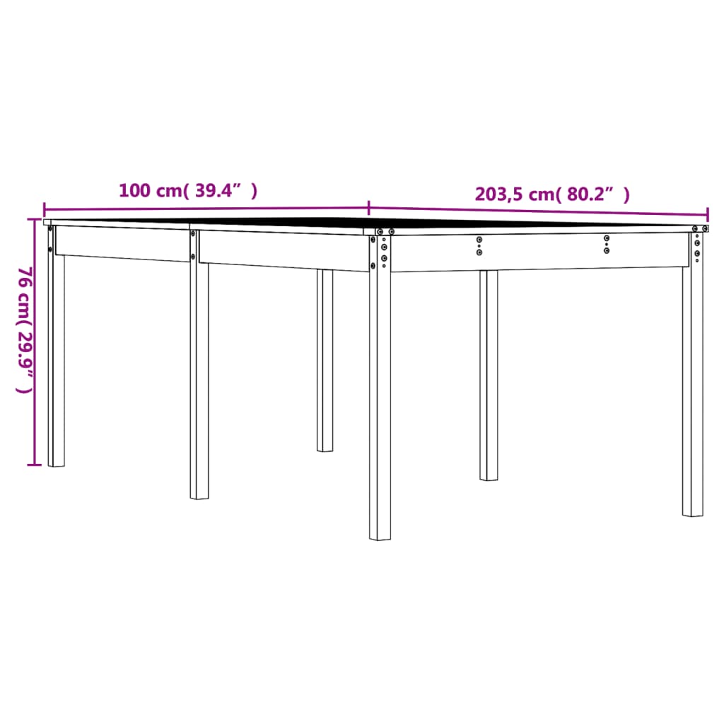 vidaXL Măsuță de grădină, 203,5x100x76 cm, lemn masiv de pin