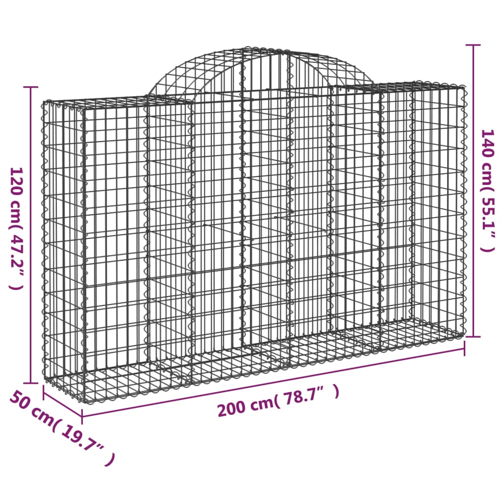 vidaXL Coșuri gabion arcuite 5 buc, 200x50x120/140 cm, fier galvanizat