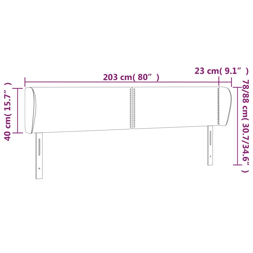 vidaXL Tăblie de pat cu aripioare gri închis 203x23x78/88 cm catifea