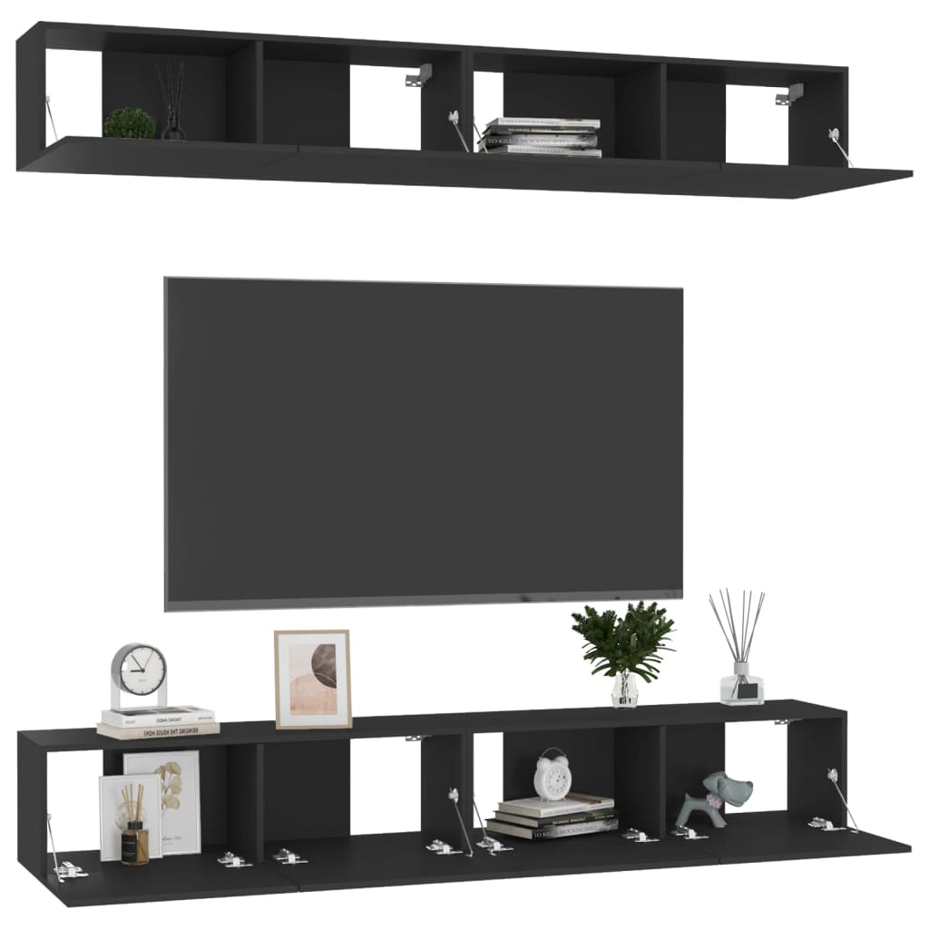 vidaXL Dulapuri TV, 4 buc., negru, 100x30x30 cm, lemn prelucrat
