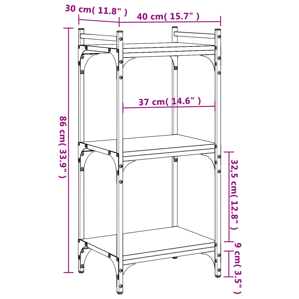 vidaXL Bibliotecă 3 niveluri stejar afumat 40x30x86 cm, lemn prelucrat