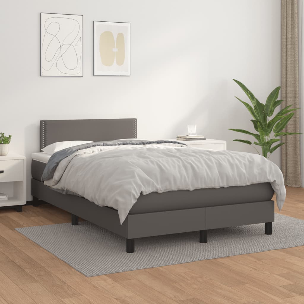 vidaXL Pat box spring cu saltea, gri, 120x190 cm, piele ecologică