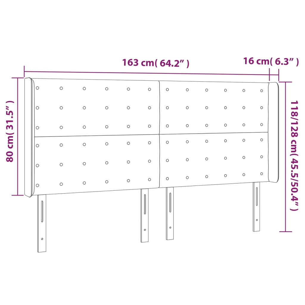 vidaXL Tăblie de pat cu LED, gri închis, 163x16x118/128 cm, catifea