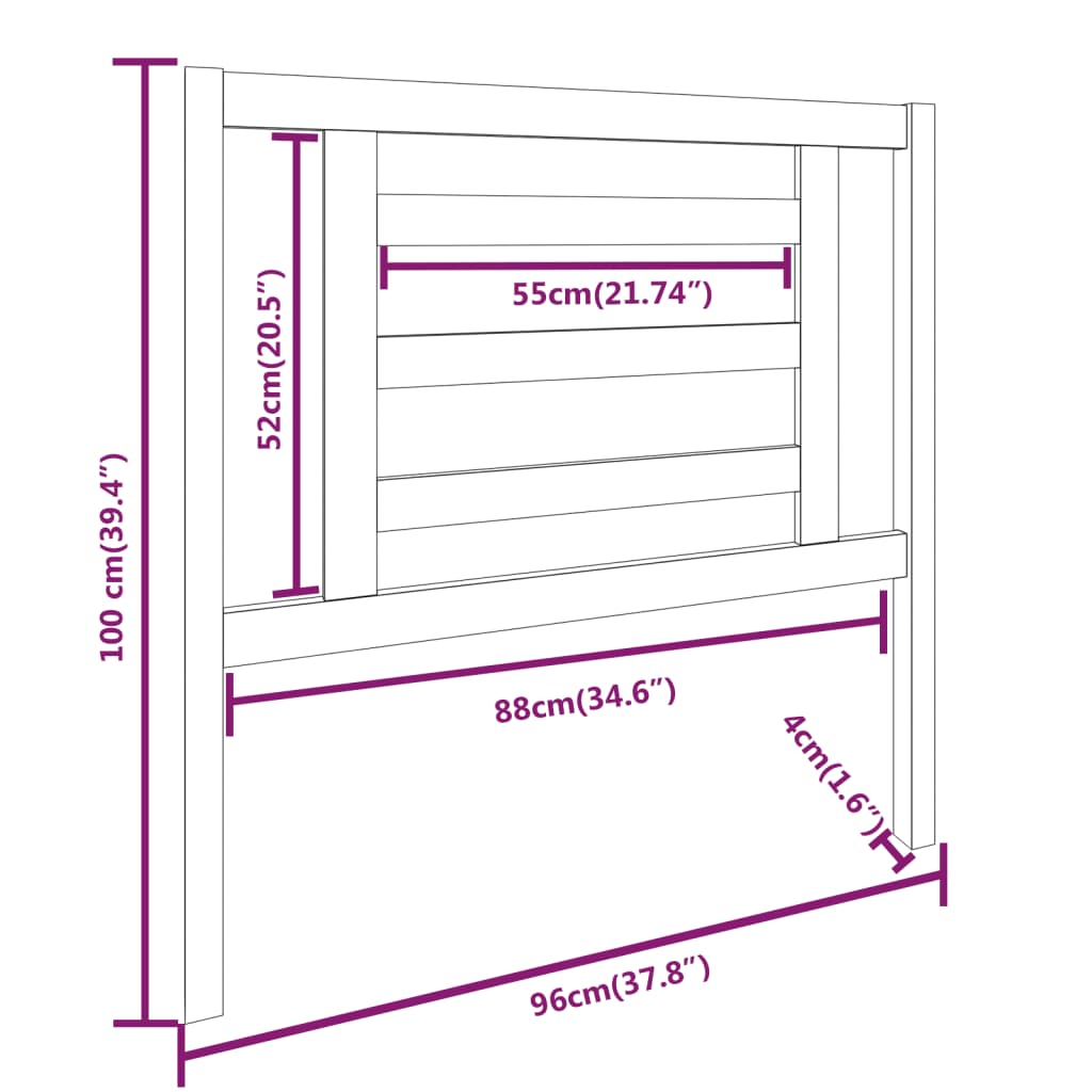 vidaXL Tăblie de pat, gri, 96x4x100 cm, lemn masiv de pin