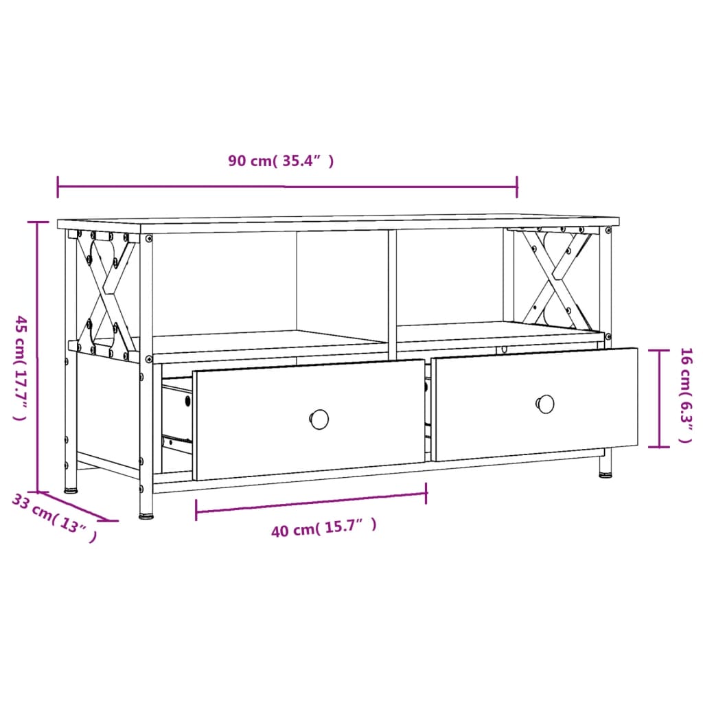 vidaXL Comodă TV, negru, 90x33x45 cm, lemn prelucrat & fier