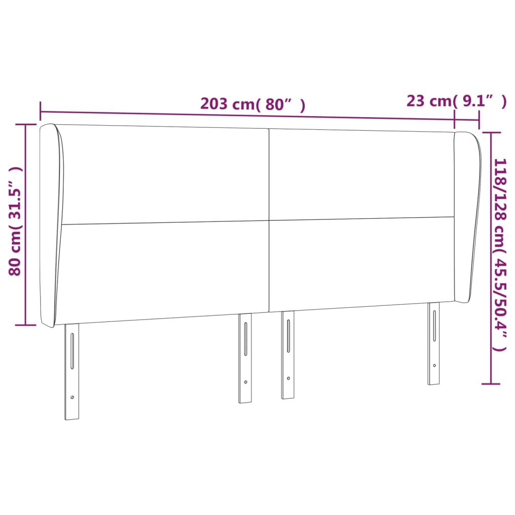 vidaXL Tăblie pat cu urechi albastru închis 203x23x118/128 cm catifea