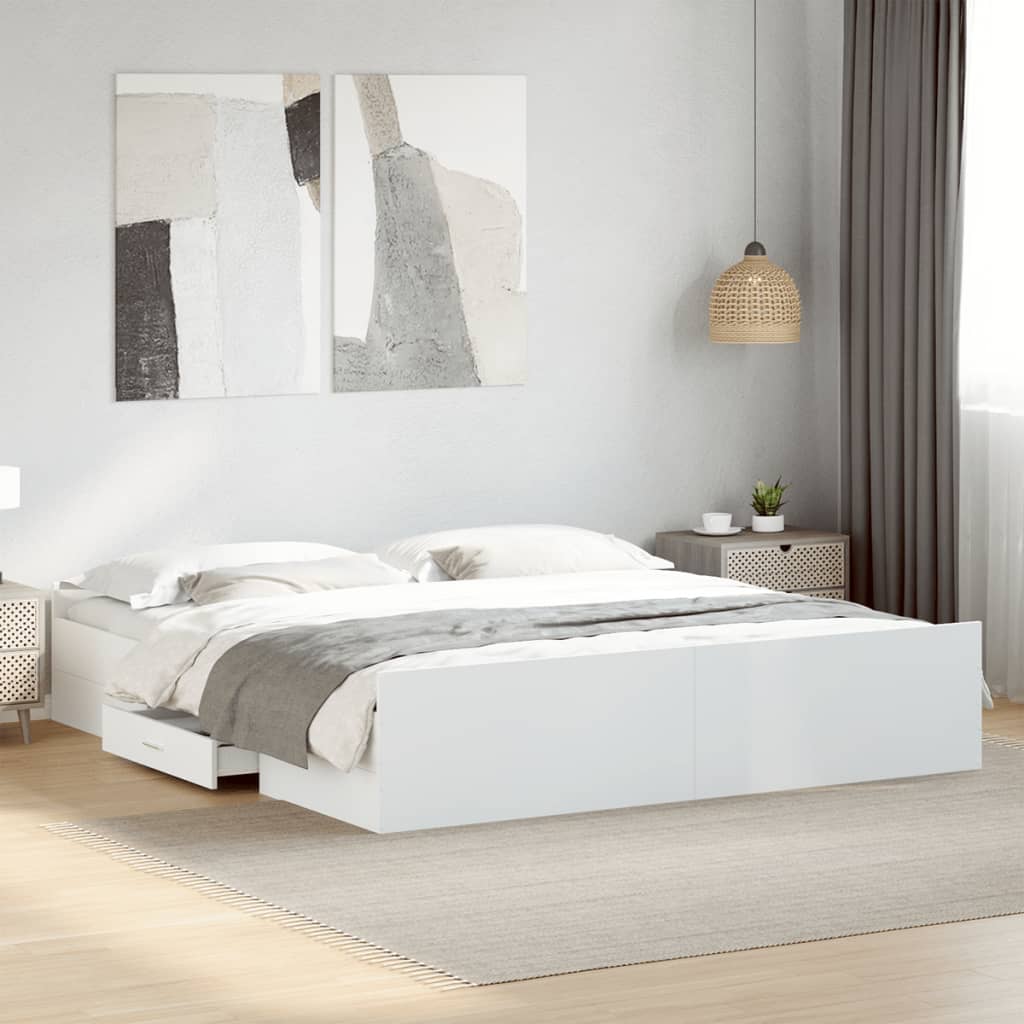 vidaXL Cadru de pat cu sertare, alb, 180x200 cm, lemn prelucrat