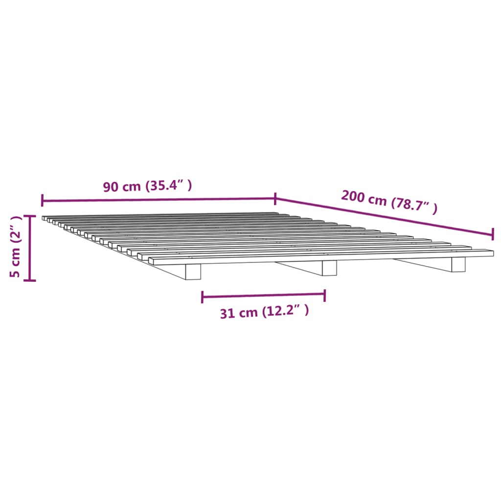 vidaXL Cadru de pat, 90x200 cm, lemn masiv de pin