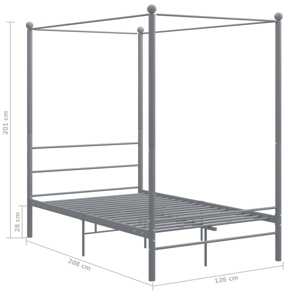 vidaXL Cadru de pat cu baldachin, gri, 120x200 cm, metal