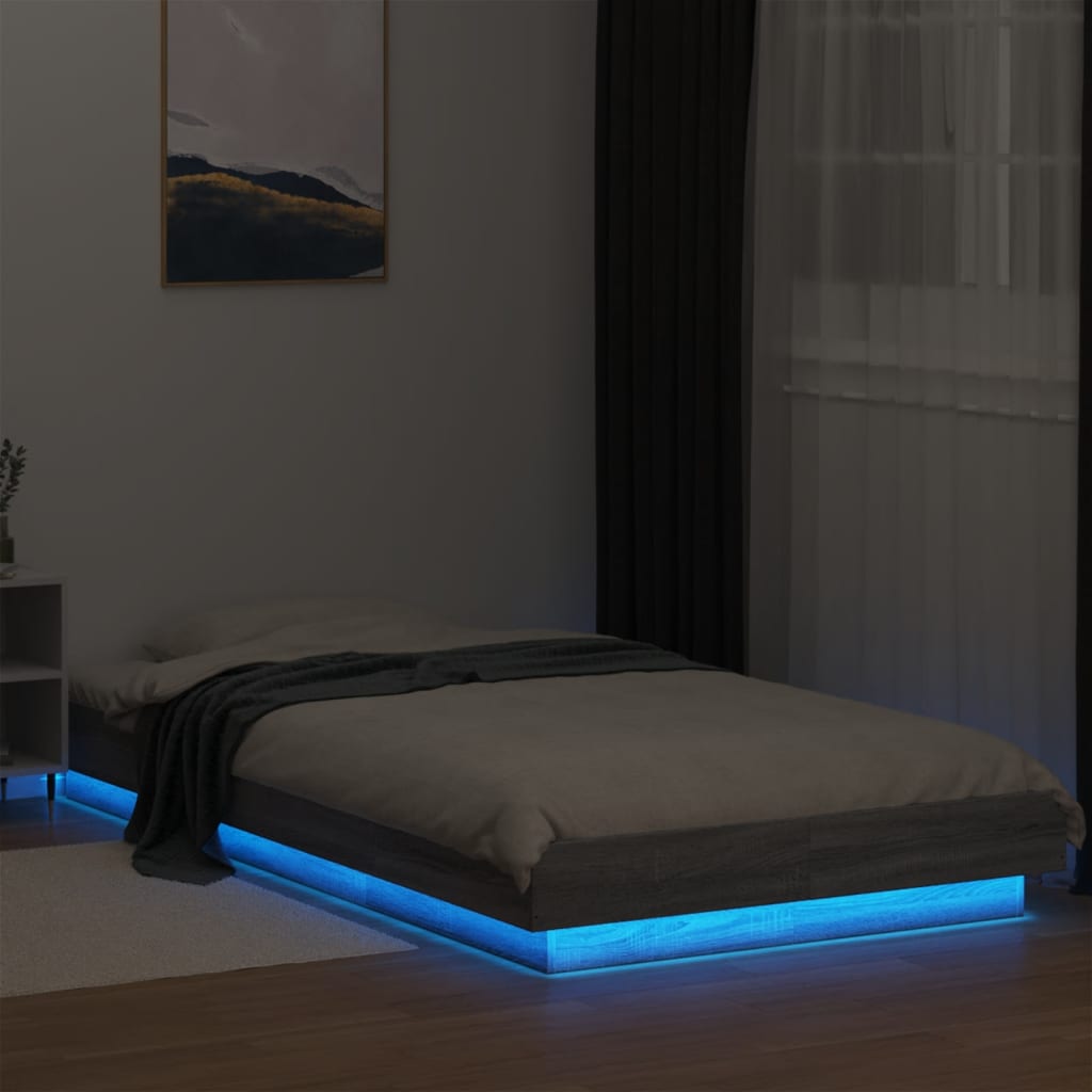 vidaXL Cadru de pat cu lumini LED gri sonoma 100x200 cm lemn prelucrat