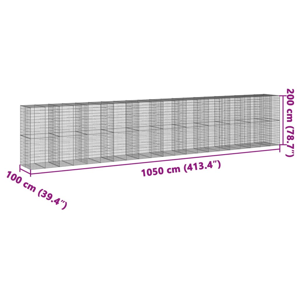 vidaXL Coș gabion cu capac, 1050x100x200 cm, fier galvanizat