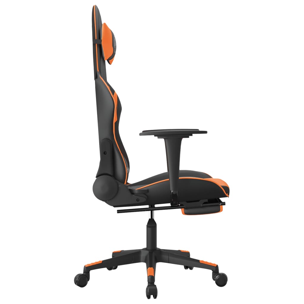 vidaXL Scaun de gaming cu suport picioare, negru/oranj, piele eco